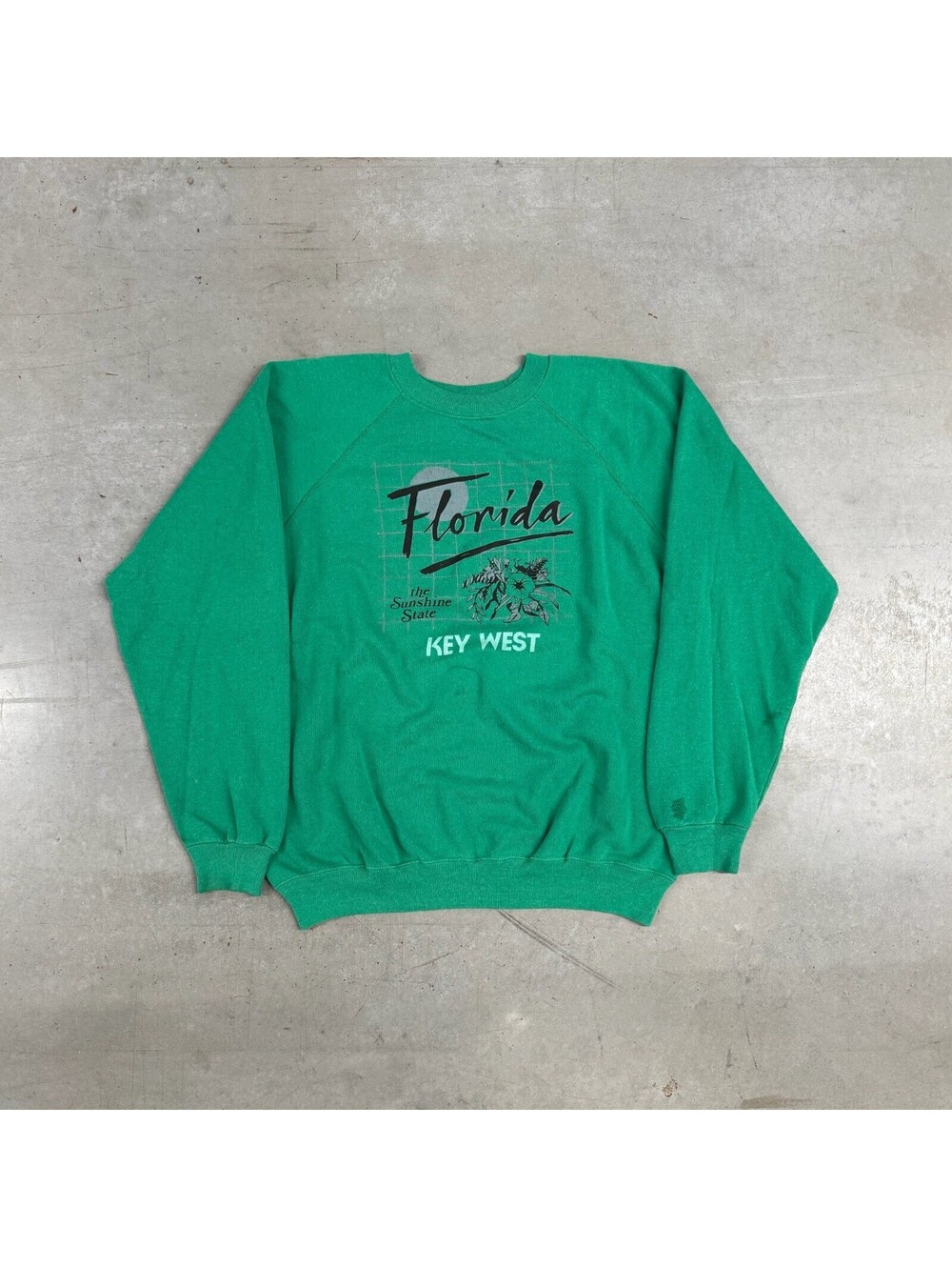 Vintage 80s Florida "The Sunshine State" Flower Sweatshirt Extra Large Green
